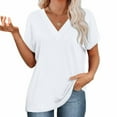 thumbnail image 5 of Womens Plus Size Summer Tunic Tops Dolman Short Sleeve Shirts for Women Casual Solid Color Loose V Neck Tshirts (White S), 5 of 6