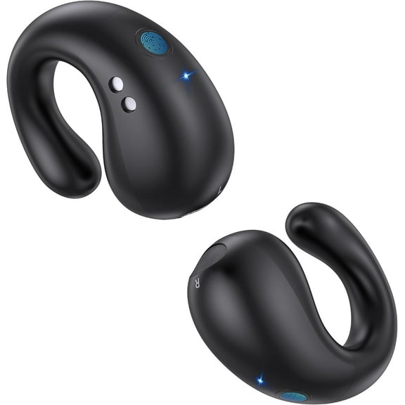 Open Ear Clip on Headphones, Wireless Earbuds Bluetooth 5.3 Sport Earphones Built-in Mic with Ear Hooks 36H Playtime Ear Buds LED Display Charging Case, Waterproof Design for Running Fitness, Black