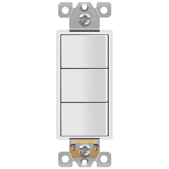 ENERLITES Triple Paddle Rocker Switch, Ground terminal, Clamp-Type Back Insert Wiring, Copper Only, Single Pole, Residential Grade, 15A 120V-277V, 62755-W, White
