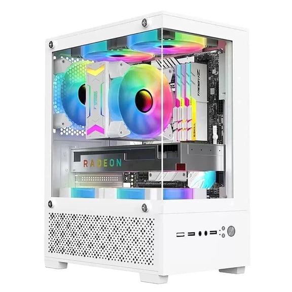 LDPCSJ White Micro ATX PC Case with Panoramic Tempered Glass, Compact Gaming Computer Case, 240mm Liquid Cooling Ready, USB 3.0 Mid Tower Chassis
