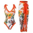 thumbnail image 3 of Jacenvly One Piece Bathing Suit for Women with Wrap Skirts 2 Piece Casual Sleeveless Floral V-Neck Surfing Swimwear Lightweight Orange, 3 of 9