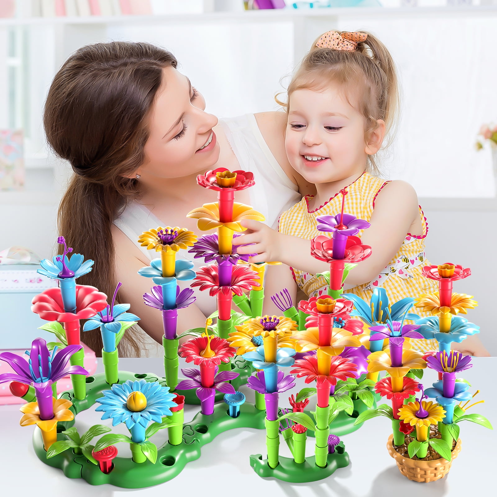 KukuFun Toddlers Girls 81 Pcs Flower Garden Building Toys for Ages 3 4 5 6 7 8 Years Old, Girls Building Educational Stem Toys, 3-8 Years Old Girls Birthday Gift