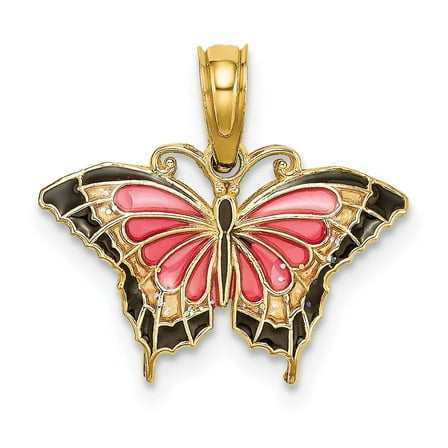 Finest Gold 10K Small Enameled Pink Butterfly Pendants