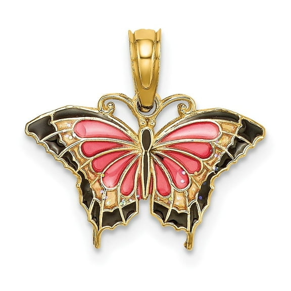 Finest Gold 10K Small Enameled Pink Butterfly Pendants