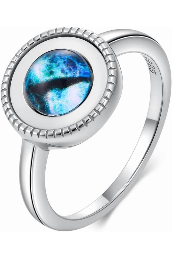 Evil Eye Rings 925 Silver Protection Blue Turkish Rings for Women Devil's Eye Resin Patch with White Shell Statement Ring(3.5-12)