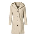 thumbnail image 3 of Rutainlusire Ladies Long Hooded Coat, Button Down Wool Blend Jacket with Pockets, Relaxed Fit Warm Overcoat for Fall Winter Outings, 3 of 6