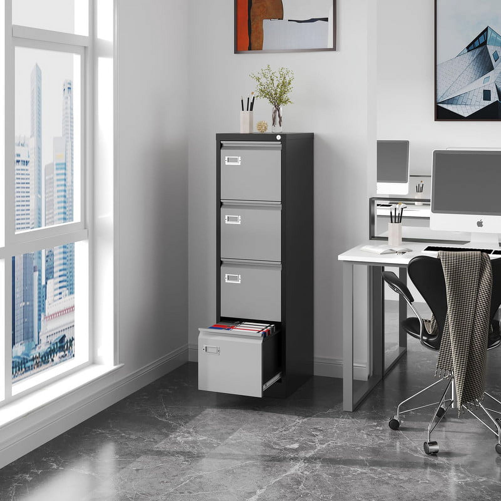 STANI 4 Drawers Vertical File Cabinets - 17.8" Deep Lockable Filing Cabinet - Metal Storage Cabinets for Home Office to Hanging Files Letter/Legal/F4/A4 Size