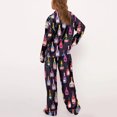 thumbnail image 4 of Gupgi Women 2 Piece Pajamas Lounge Set Long Sleeve Wine Bottle Print Button Down Shirt Wide Leg Pants Pj Sleepwear, 4 of 8