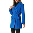 thumbnail image 4 of INSPIRE CHIC Women's Notch Lapel Double Breasted Belted Mid Length Trenchcoat S Blue, 4 of 6