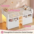 thumbnail image 6 of Plonmago Twin Loft Bed with 8 Storage Drawers and open Storage Shelves, Low Loft Bed Twin Size with LED Lights,Stairs,Metal Bed with Guardrail,Space Saving,No Box Spring Needed,White, 6 of 9