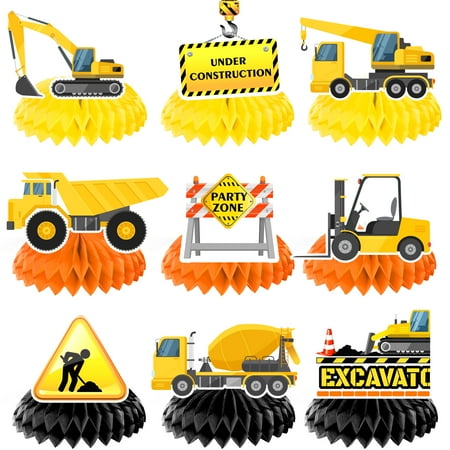 Construction Honeycomb Centerpieces,9pcs Construction Party Centerpieces,Construction Truck Honeycomb Centerpieces & Excavator Honeycomb Decoration,for Construction Birthday Party Supplies Decoration