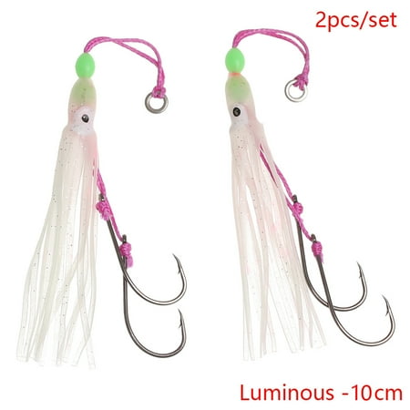 2Pcs/Lot 6cm/10cm/12cm Octopus Lure Squid Jig Fishing Soft Lures Big Squid Bionic Bait Skirt Soft Bait with Hook Fishing Tackle LUMINOUS - 10CM LUMINOUS - 10CM