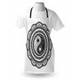 thumbnail image 4 of Black and White Apron, Tattoo Style Mandala with Sunflowers and Yin Yang Shape, Unisex Kitchen Bib with Adjustable Neck for Cooking Gardening, Adult Size, White and Black, by Ambesonne, 4 of 4