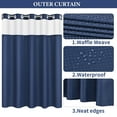 thumbnail image 2 of Ikfashoni Navy Blue Hookless Shower Curtain with Snap in Fabric Liner, Waffle Weave Waterproof Fabric Mesh Window Bathroom Curtain, 72"X74", 2 of 6