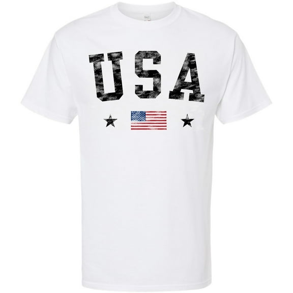 USA Text Printed T-Shirt | United States Vintage Flag Design Short Sleeve Shirt | Patriotic Political Tees for Men and Women - White
