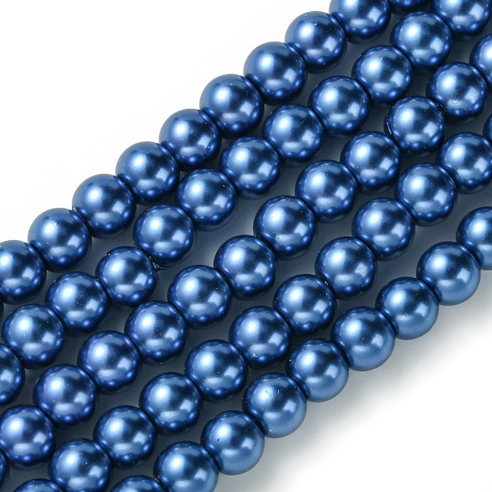 20strands Dyed Glass Pearl Beads Strands Grade A Round Cord Threaded Medium Blue 6mm Hole: 1.2~1.5mm about 70pcs/strand 15.7 inch