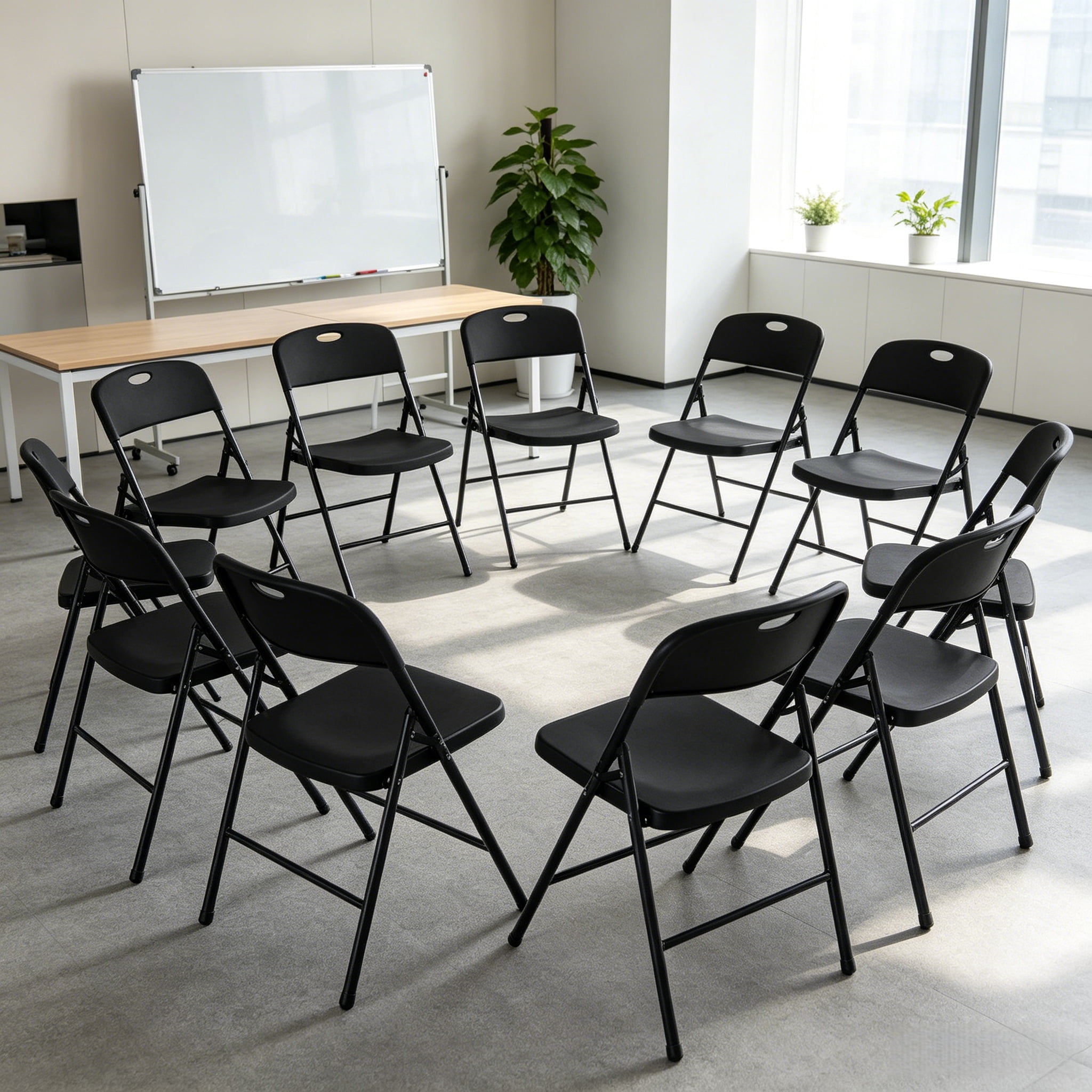 4PCS Black Stackable Plastic Folding Chairs Set, Sturdy Portable Dining Chairs for Home, Parties, and Events