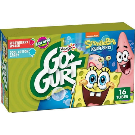 Go-GURT SpongeBob SquarePants Kids Fat Free Yogurt Variety Pack, 2 oz Yogurt Tubes (16 Ct)