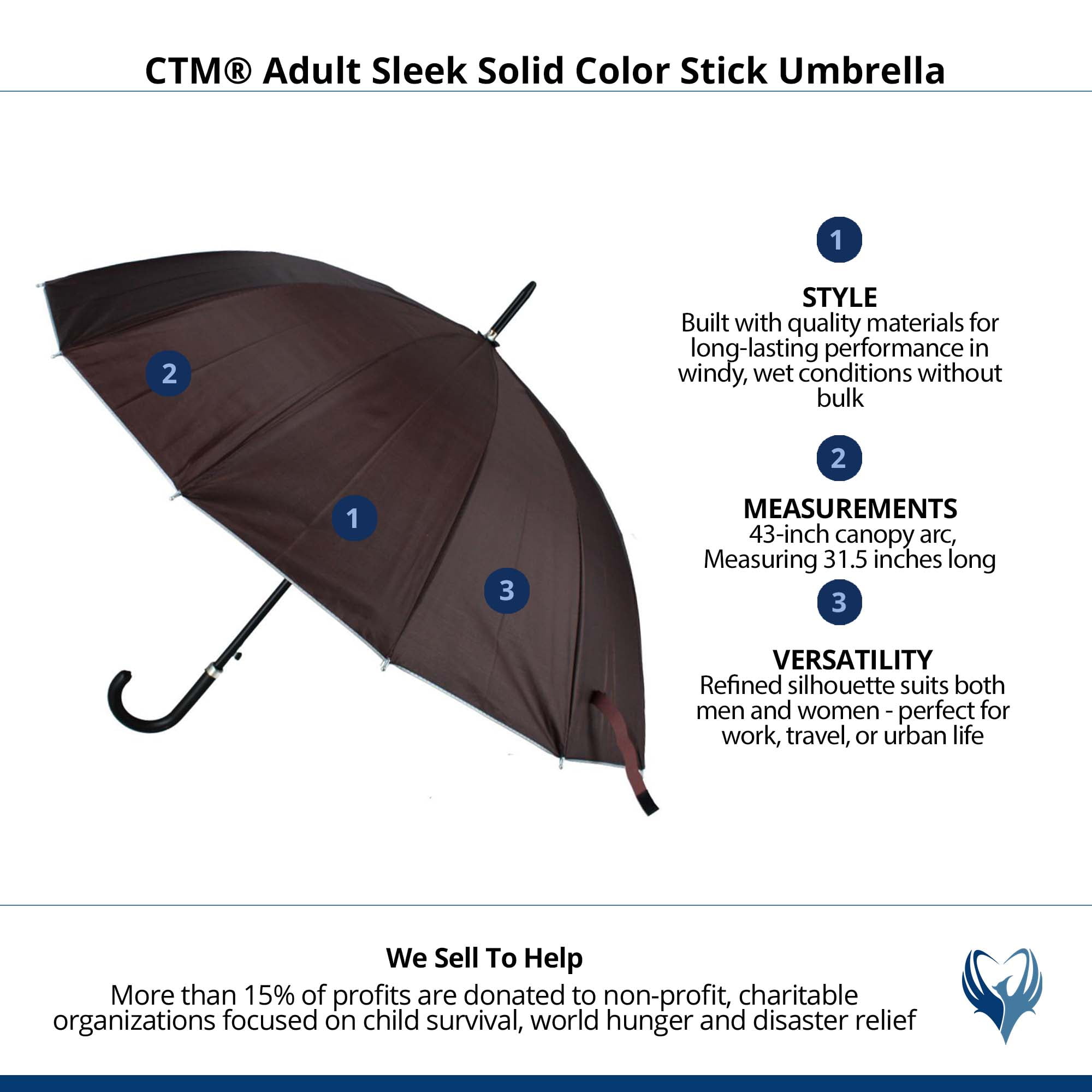 CTM Adult Sleek Solid Color Stick Umbrella