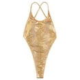 thumbnail image 3 of Women's Gold Printed V Neck Monokini Swimsuit - Sexy Bathing Suit for Beach/Pool, Nylon Lined Swimwear, 3 of 6