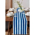 thumbnail image 4 of Blue Stripe Table Runner Cotton Linen 120 Inch Holiday Dresser Scarves, Ocean Beach Watercolor White Geometric Tablerunner for Kitchen Coffee Dining Bedroom Living Room Dinner Scarf Décor 13''x120'', 4 of 9