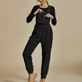 thumbnail image 3 of successthop Womens Fleece Overalls Solid Color Casual Loose Jumpsuit Long Sleeved V Neck Jumpsuit Casual Pajama Pocket Jumpsuit Black 2XL, 3 of 8