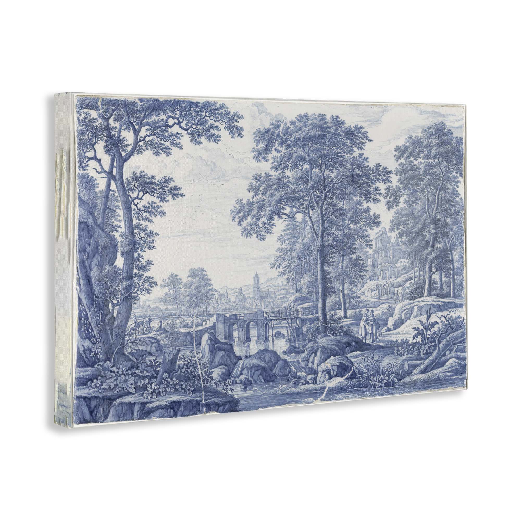 Vintage Blue Tinted Toile Canvas Wall Art, design by Vintage Hustle