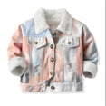 thumbnail image 2 of Zpanxa Girls Jean Jacket Kids Tie Dye Sherpa Lined Distressed Denim Jacket Girls Lapel Button Down Casual Jean Coat, 2 of 4