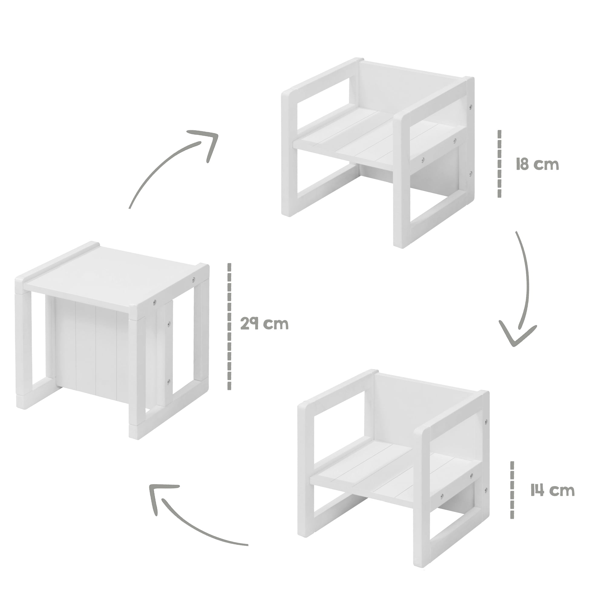 Roba: Country-Farmhouse Children's Chair in White Wood- Adjustable Seat Height, Converts Into a Table, Toddlers Ages 2+