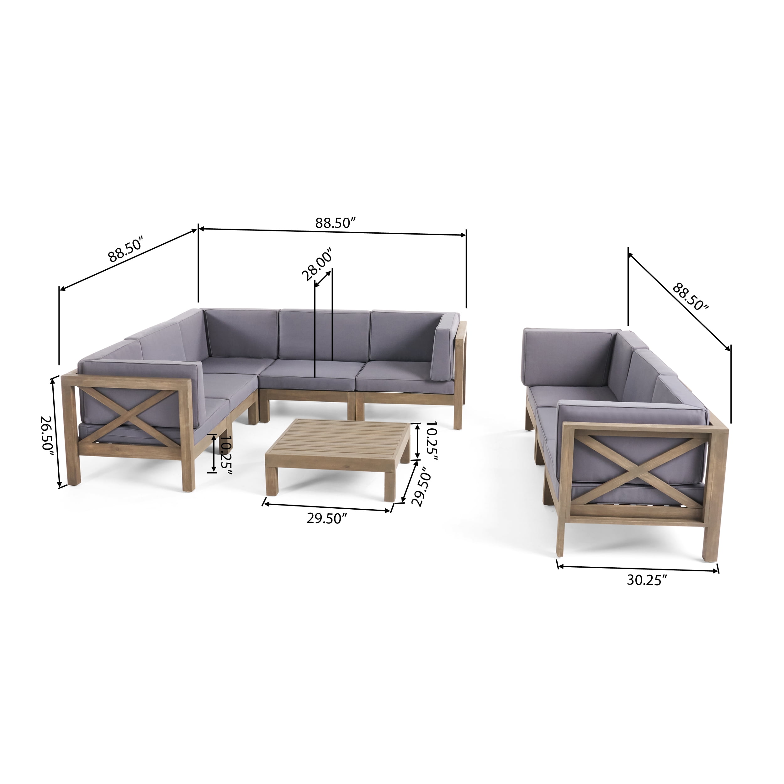 Contemporary Home Living 9-Piece Gray Contemporary Outdoor Furniture Patio Sectional Sofa Set - Gray