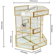 360 Rotating Makeup Organizer Spinning Cosmetic Makeup Swivel Antique Storage Box Mirror Glass Beauty Display, Gold Spin Large Capacity Vanity Organizer,Great for Countertop and Bathroom