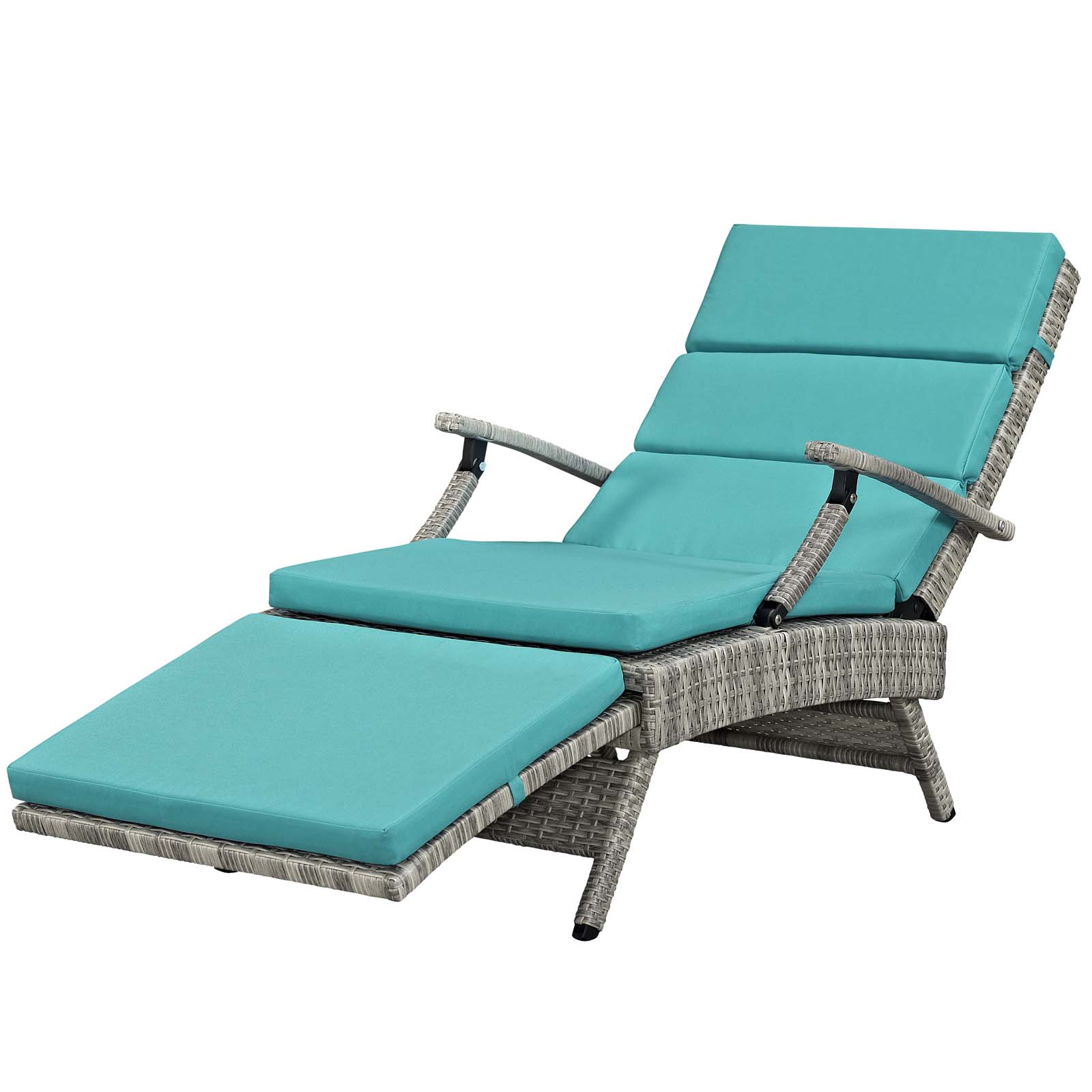 Contemporary Modern Urban Designer Outdoor Patio Balcony Garden Furniture Lounge Chair Chaise, Fabric Rattan Wicker, Blue - image 4 of 9