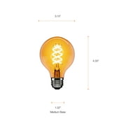 Better Homes & Gardens G25 Vintage LED Clear Globe Light Bulb, 40 Watts Equivalent, 4.5 Watts Efficient, Dimmable, 2175K, Amber Finish - 2 Pk