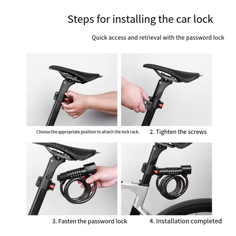 CENL Smart Bike Lock with LED Tail Light - 5-Digit Code, 1.2m Steel Cable