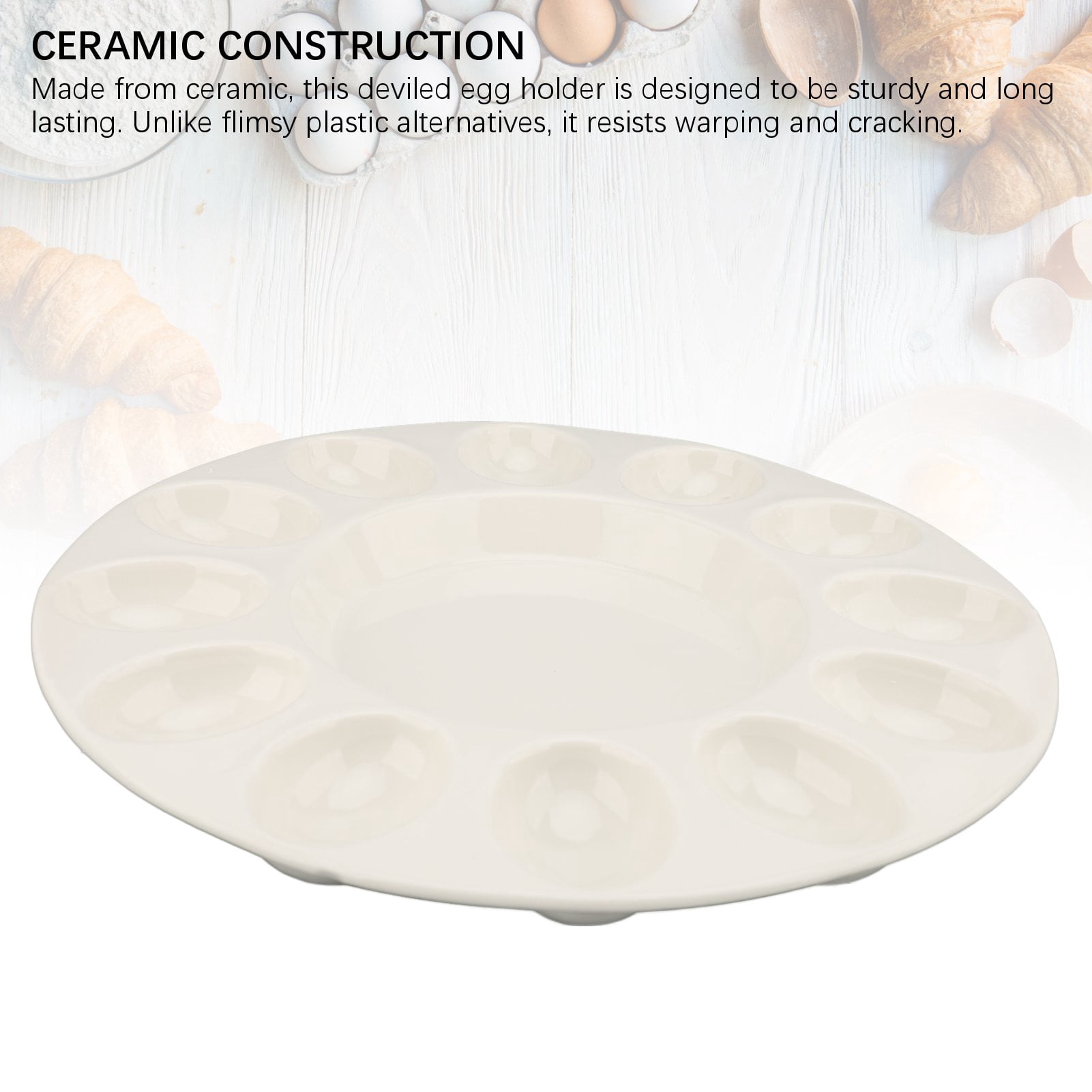 Nieyigj White Ceramic Deviled Egg Platter 12-Slot Dish Heavy-Duty Easter Egg Holder Tray Serving Plate for Refrigerator Microwave Oven Safe (12.2 Inches / 31 cm)