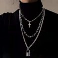 thumbnail image 1 of Collar con colgante de múltiples capas con candado de estilo hip hop para hombre, colgante oscuro para pareja, collar punk para estudiantes, 1 of 3