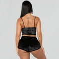 thumbnail image 2 of ZOELNIC Women Velvet 2Pcs Outfits Spaghetti Strap Sleeveless Crop Top Shorts Set, 2 of 5