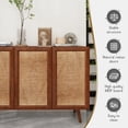 thumbnail image 3 of MDQMD Vintage Rattan Buffet Cabinet with 3 Doors & Adjustable Shelves,Walnut Console Table for Living Room,Sideboard for Dining Room, 3 of 9
