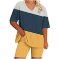 thumbnail image 2 of LIBRCLO Womens Suits 2 Piece Set Plus Size Lounge Set V-Neck Short Sleeved Top And Shorts Summer Home Suit, 2 of 6