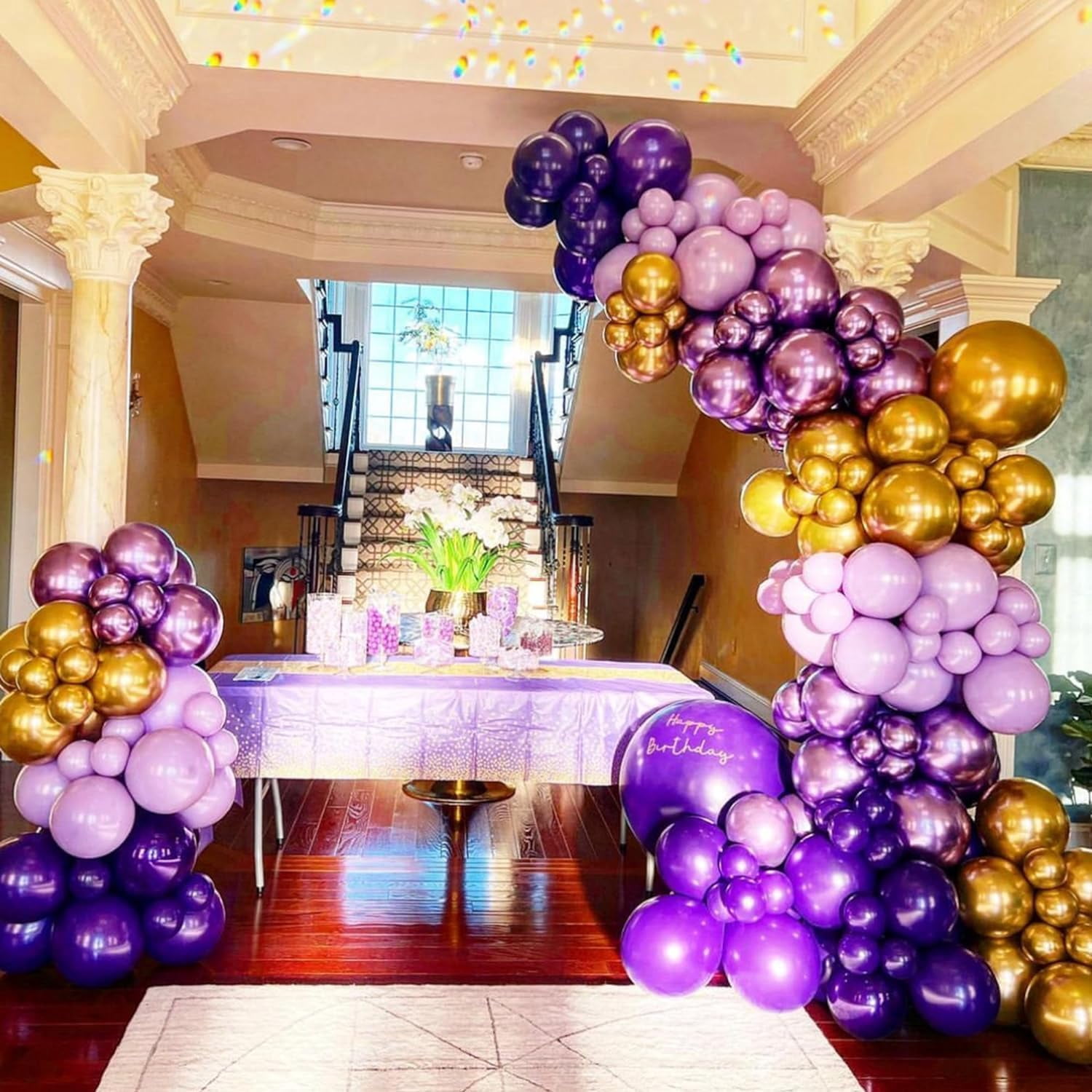 Purple Balloon Arch Kit,  153Pcs Different Sizes inch Lavender Metallic Purple and Gold Balloons and Confetti Party Balloon Garland Kit for Women Birthday Baby Shower Wedding Party Decorations