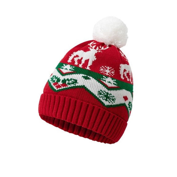 SYMOID Womens Red Knit Beanie with Pom Pom, Christmas Reindeer Winter Hat for Women Hats,Size Free Size