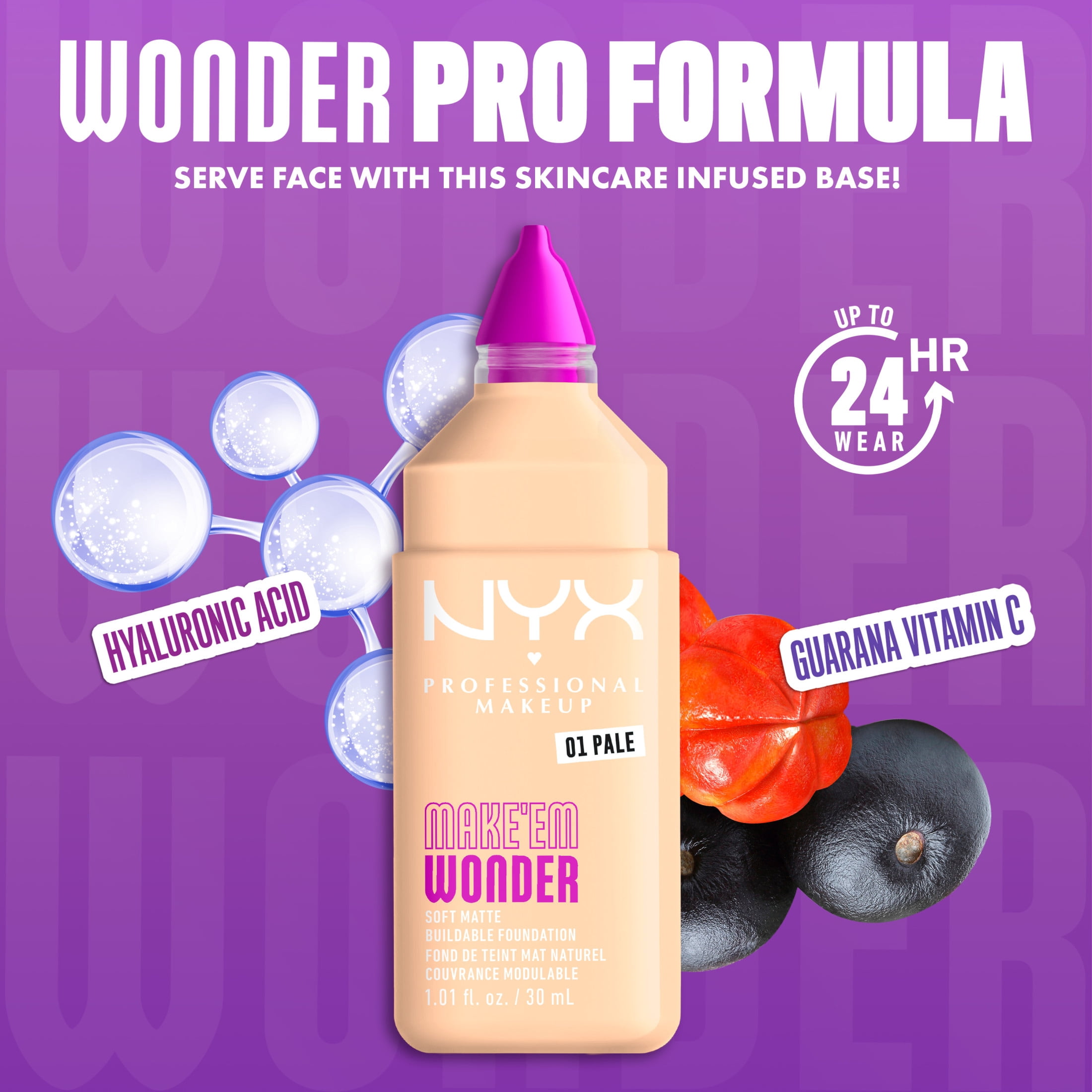 NYX Professional Makeup Make Me Wonder Make 'EM Wonder, 24H Soft Matte Foundation, PALE, 0.84 fl oz