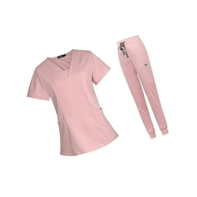 Guardoinrt Ensemble de Blouse Médicale pour Femme Col en v Manches Courtes Lavables en Machine Rose P 1ensemble