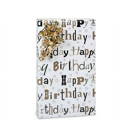 Pack of 1, Elegant Birthday Reversible Gift Wrap, 24"x85' Cutter Roll for Birthday Decor, Made in USA