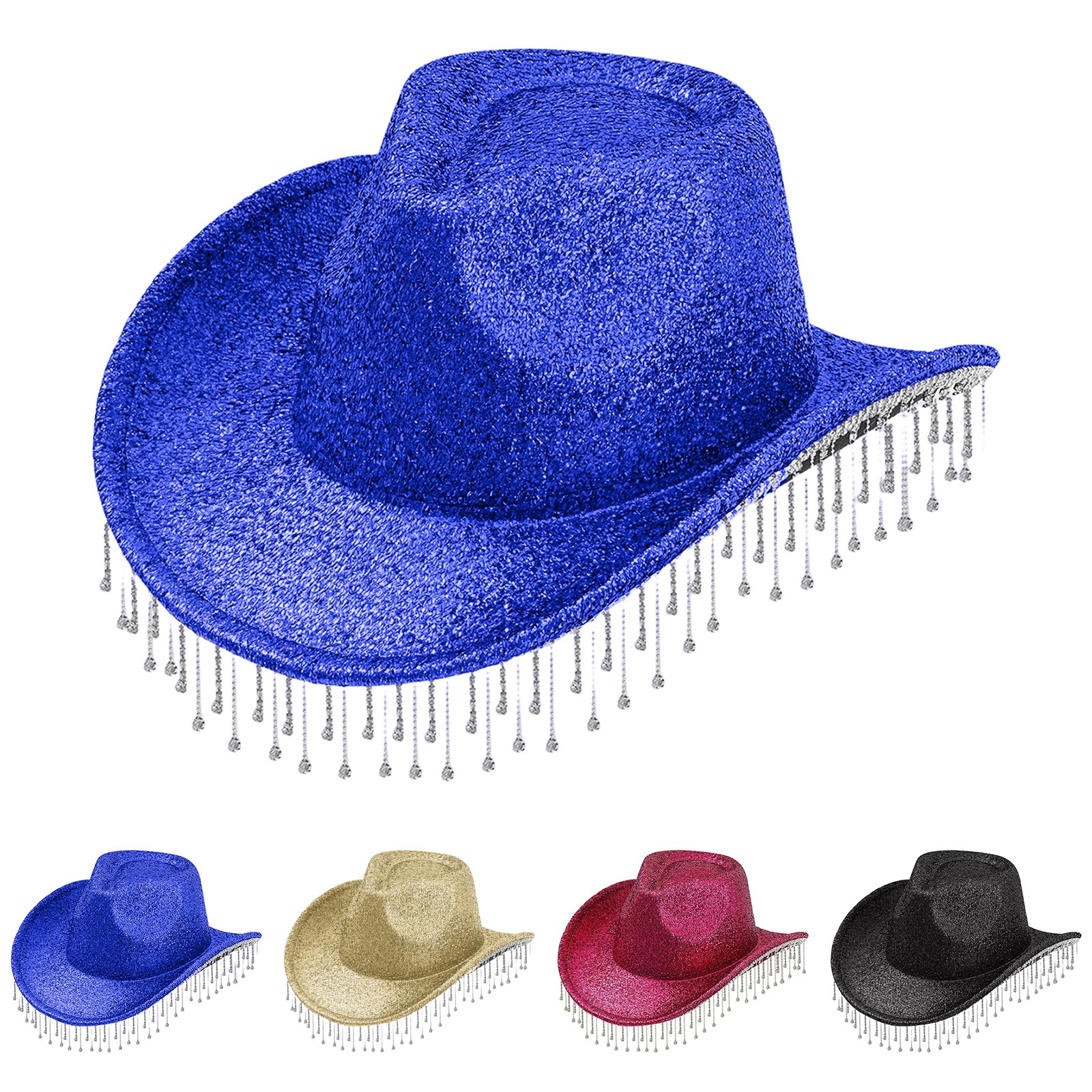 7151 Women\'s Western Cowboy Hat Rhinestone Wide Brim Cowgirl Hat Dark Blue Amazon.com: Funcredible Blue Cowgirl Hat with Silver Star  main image 4