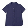thumbnail image 4 of Jxximdong Button Down Shirts for Women, Women's Cotton and Linen Summer Casual Collar Short Sleeved Blouse, Blue Women's Blouses, 4 of 9
