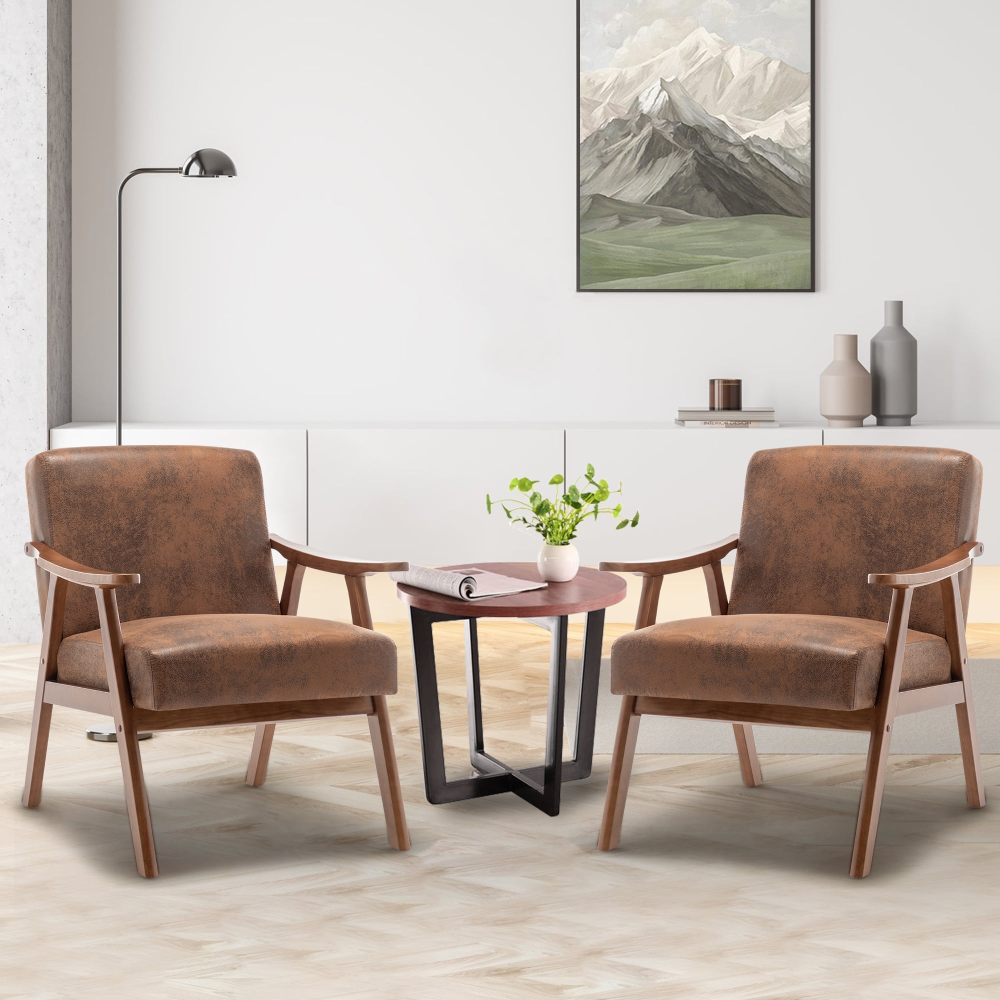 Mid-Century Modern Accent Chair, Velvet Upholstered Lounge Chair with Solid Wood Frame, Extra-Thick Backrest Wingback Chair for Living Room, Bedroom, Reading Nook
