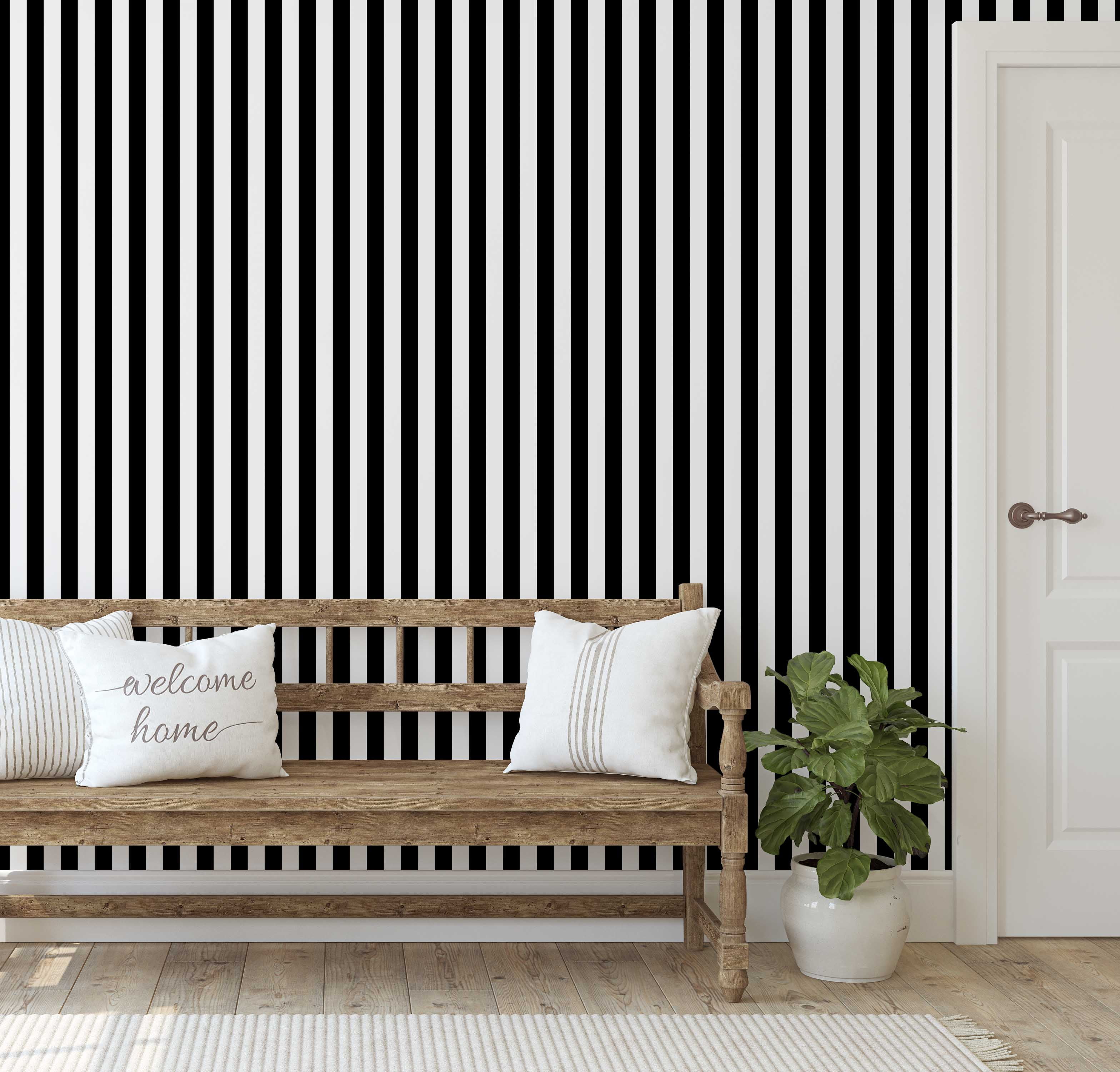 S4Sassy Self Adhesive Wallpaper, Black Vertical Stripes Wallpaper, Removable DIY Vinyl Wall Covering, Textured Peel & Stick Contact Paper for Entryway Accent Wall, Easy Home Decor Solution(25"x120")