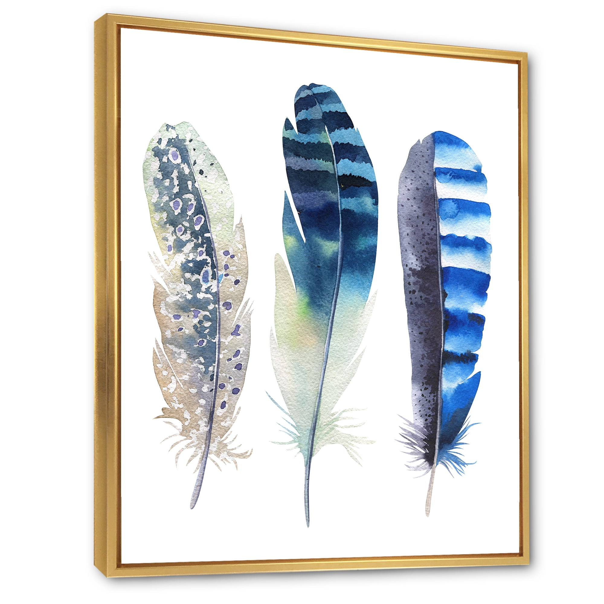 Designart 'Colourful Boho Art Feathers I' Bohemian & Eclectic Framed Canvas Wall Art Print