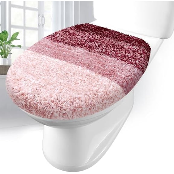Soft Microfiber Bathroom Toilet Lid Cover, Machine Washable Seat Covers, 17.5 x 15, Stays in Place Rubber Backing, Fits Most Round, Elongated and Oblong Lids, Accessories Decor, Burgundy